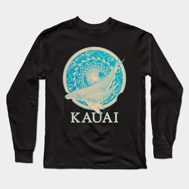 Humpback Whales Shield of Kauai Long Sleeve T-Shirt by NicGrayTees